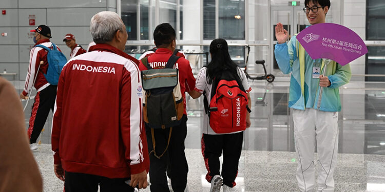 KONTINGEN AiPG Indonesia saat tiba di Bandara Internasional Xiaoshan Hangzhou, China, Senin (16/10) pukul 17.57 waktu setempat.