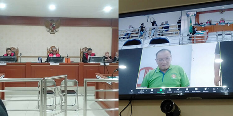 SIDANG perdana kasus dugaan TPPU dengan terdakwa Lian Silas yang di gelar secara online, Selasa (12/12).