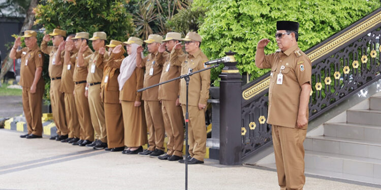 GUBERNUR Kalimantan Selatan H Sahbirin Noor saat menjadi pembina apel gabungan ASN di lingkungan Pemprov Kalsel di Banjarbaru.