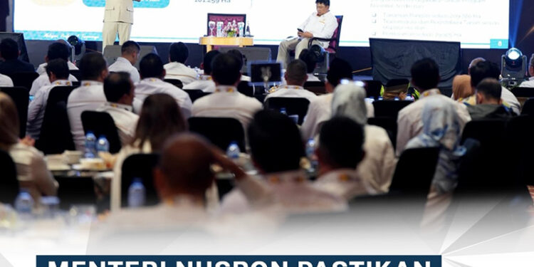 MENTERI ATR/BPN Nusron Wahid saat menghadiri Rakernas Himperra di JW Marriot Hotel Jakarta, Kamis (19/12).