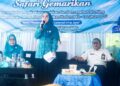 Ketua Tim Penggerak PKK Provinsi Kalimantan Selatan, Hj Fathul Jannah Muhidin saat menyampaikan sambutan pada safari gemar makan ikan (Gemarikan) di Kabupaten Banjar