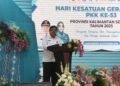 Plt Asisten Bidang Pemerintahan dan Kesra Setdaprov Kalimantan Selatan, Dr HM Muslim saat membacakan sambutan tertulis Gubernur Kalsel pada peringatan Hari Kesatuan Gerak PKK ke-53 tahun 2025 tingkat Provinsi Kalsel