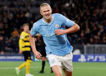 Selebrasi - Pesepak bola Manchester City Erling Braut Haaland melakukan selebrasi setelah mencetak gol ke gawang BSC Young Boys dalam laga Group G Liga Champions, di Stadion Wankdorf, Bern, Swiss, Rabu (25/10/2023). Manchester City berhasil mengalahkan Young Boys 3-1.