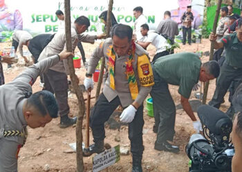 TANAM POHON - Kapolda Kalsel Irjen Pol Andi Rian Djajadi saat menanam Pohon Flamboyan di UIN Antasari Banjarmasin dalam rangka bakti sosial sekaligus bakti kesehatan, Rabu (15/11).