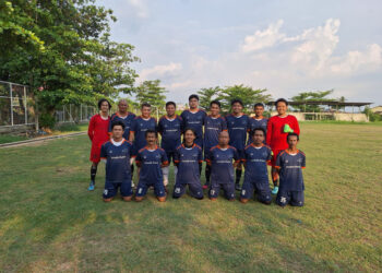 Tim Sepak Bola Jurnalis kalsel saat mempersiapkan untuk Turnamen Sepakbola Jurnalis Kalsel Cup 2023.