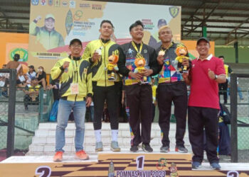 Anggi Sahrian Sahrian mencapai 38,73 meter dan meraih medali perak pda cabor lempar cakram POMNas 2023