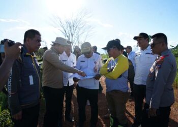 RUAS JALAN PANDAHAN-PJ Bupati Tapin M Syarifuddin MPd bersama dinas terkait, saat meninjau ruas jalan Pandahan - Margasari yang akan segera terhubung.