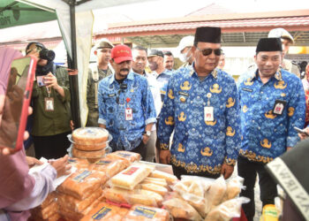 GUBERNUR H Sahbirin Noor didampingi Pjs Bupati Tala H Syamsir Rahman saat memantau pasar di Pelaihari, Tala.