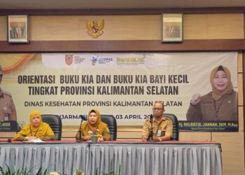 Kepala Dinas Kesehatan Provinsi Kalsel, Hj Raudaul Jannah, SKM, MKes saat menyampaikan arahan pada kegiatan orientasi Buku kesehatan ibu dan anak (KIA) dan Buku KIA Bayi Kecil tingkat Provinsi di Banjarmasin 