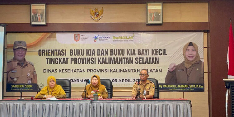 Kepala Dinas Kesehatan Provinsi Kalsel, Hj Raudaul Jannah, SKM, MKes saat menyampaikan arahan pada kegiatan orientasi Buku kesehatan ibu dan anak (KIA) dan Buku KIA Bayi Kecil tingkat Provinsi di Banjarmasin 
