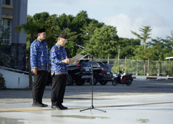 SEKDA Kabupaten Tapin H Sufiansyah saat menjadi pembina apel pada Peringatan Hari Kesadaran Nasional.