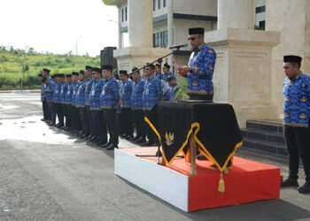 WABUP Kotabaru Syairi Mukhlis saat memimpin apel HKN di halaman Kantor Bupati Kotabaru, Senin (19/1).