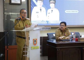 Sekdaprov Kalimantan Selatan, HM Syarifuddin saat menyampaikan sambutan dan sekaligus membuka Forum Perangkat Daerah dalam rangka penyusunan Rencana Kerja Perangkat Daerah (RKPD) Tahun 2027, di Banjarbaru