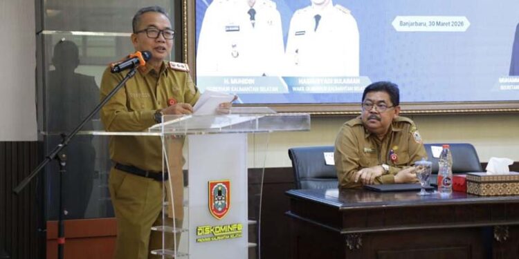 Sekdaprov Kalimantan Selatan, HM Syarifuddin saat menyampaikan sambutan dan sekaligus membuka Forum Perangkat Daerah dalam rangka penyusunan Rencana Kerja Perangkat Daerah (RKPD) Tahun 2027, di Banjarbaru