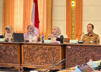 Ketua Tim Pembina (TP) Posyandu Provinsi Kalimantan Selatan, Hj Fathul Jannah Muhidin saat memimpin rapat persiapan rancangan peraturan Gubernur (Pergub) tentang penyelenggaraan Posyandu Wasaka 6 Standar Pelayanan Minimal (SPM) di Banjarmasin