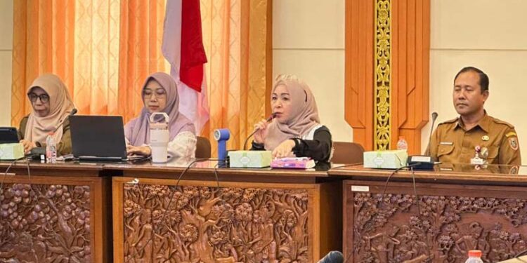 Ketua Tim Pembina (TP) Posyandu Provinsi Kalimantan Selatan, Hj Fathul Jannah Muhidin saat memimpin rapat persiapan rancangan peraturan Gubernur (Pergub) tentang penyelenggaraan Posyandu Wasaka 6 Standar Pelayanan Minimal (SPM) di Banjarmasin